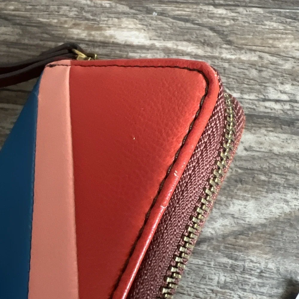 Fossil Jori  Zip Clutch‎ Wristlet Wallet Light Patchwork Brown $98 Msrp